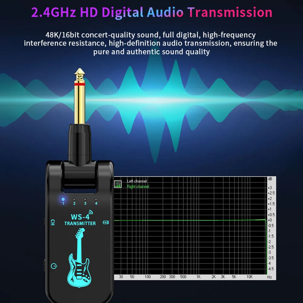 2.4G Wireless Guitar System Rechargeable Guitar Transmitter Receiver Plug Play Real-time Transmission For Electric Guitar Bass